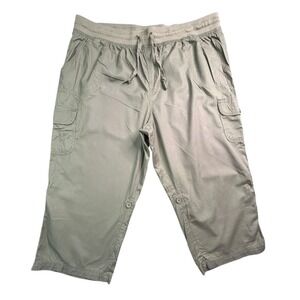 Woman Within Capris Womens Size 22W Green 100% Cotton Drawstring Roll-up Legs